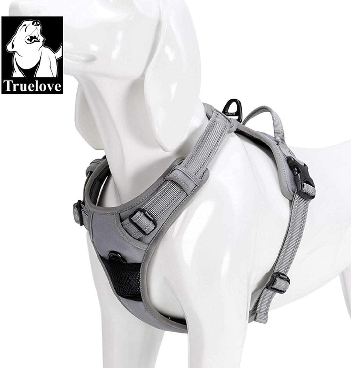 Adjustable No-Pull Dog Harness Reflective Pup Vest Harnesses Comfortable Control Brilliant Colors Truelove Tlh5651(Gray,L)