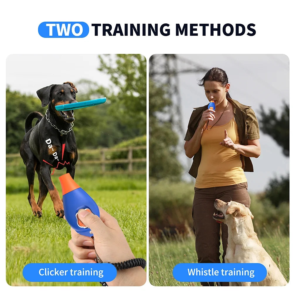 Dog Training Clicker and Whistle 2 in 1 with Wrist Strap - Dog Training Clickers Puppy Training Clicker for Cats Birds Horses 2Pcs