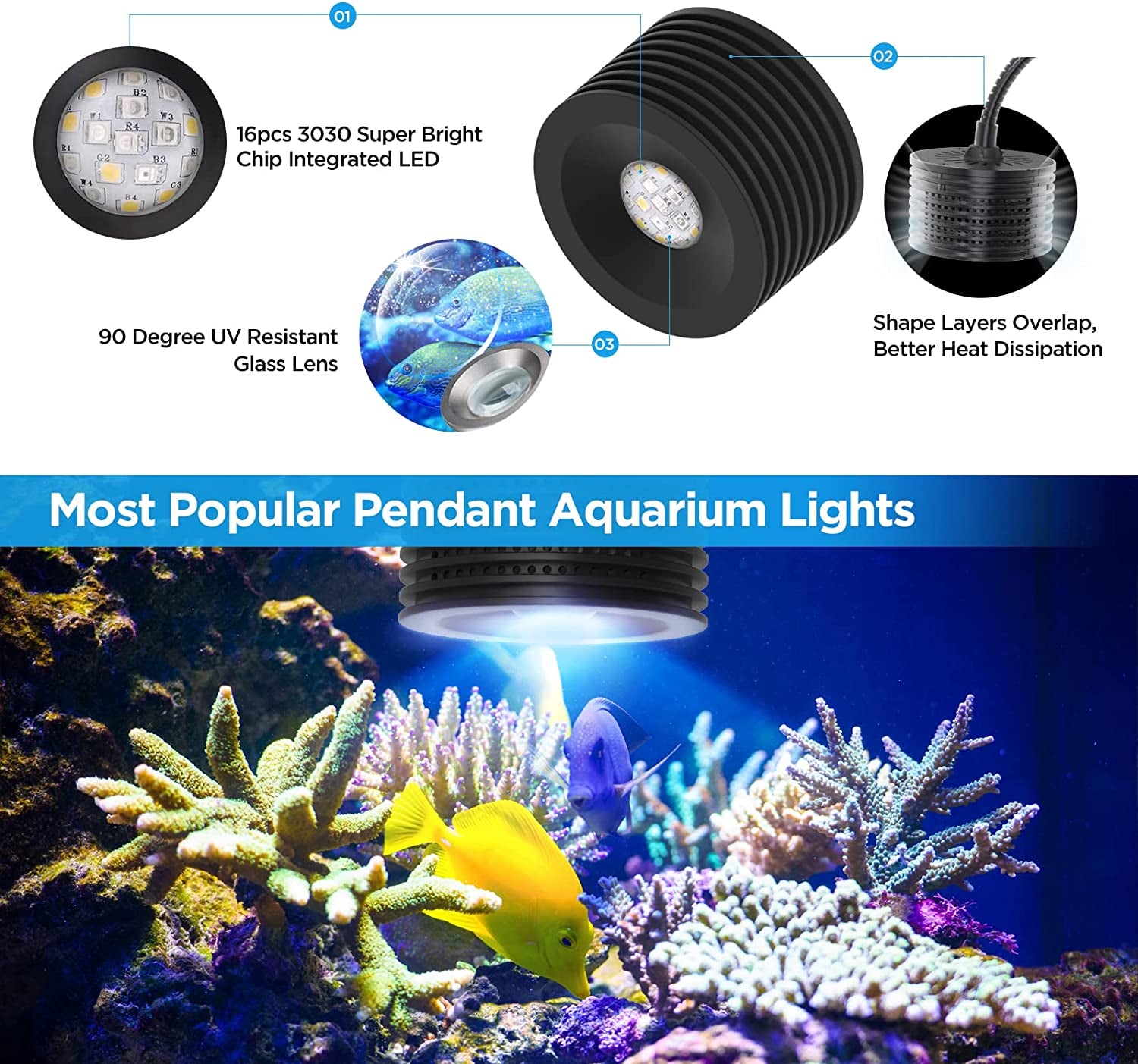 LED Aquarium Light, Nano Coral Reef Light Clip on Aquarium Light Full Spectrum Remote Control Fish Tank Lamp Dimmable for Saltwater Fish Tank (Saltwater)