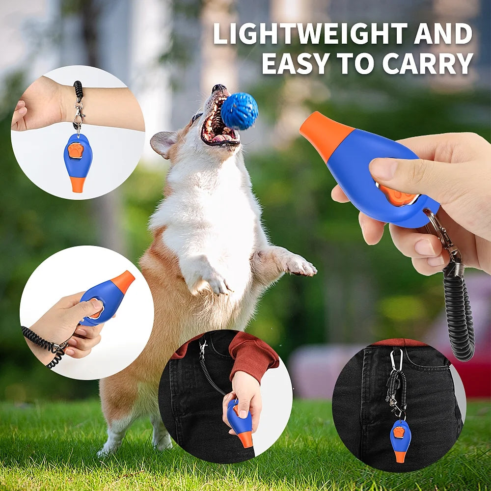 Dog Training Clicker and Whistle 2 in 1 with Wrist Strap - Dog Training Clickers Puppy Training Clicker for Cats Birds Horses 2Pcs