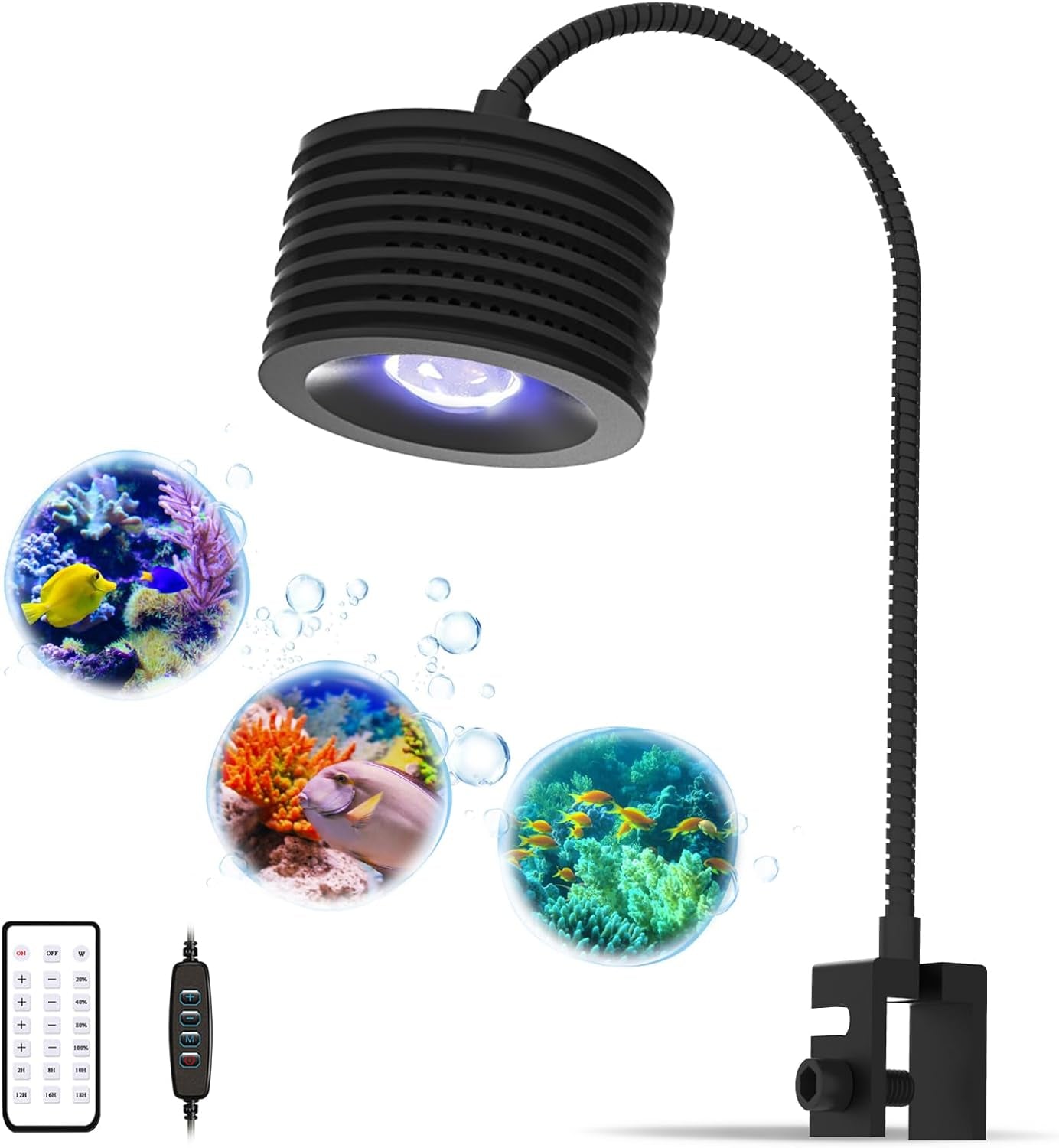 LED Aquarium Light, Nano Coral Reef Light Clip on Aquarium Light Full Spectrum Remote Control Fish Tank Lamp Dimmable for Saltwater Fish Tank (Saltwater)