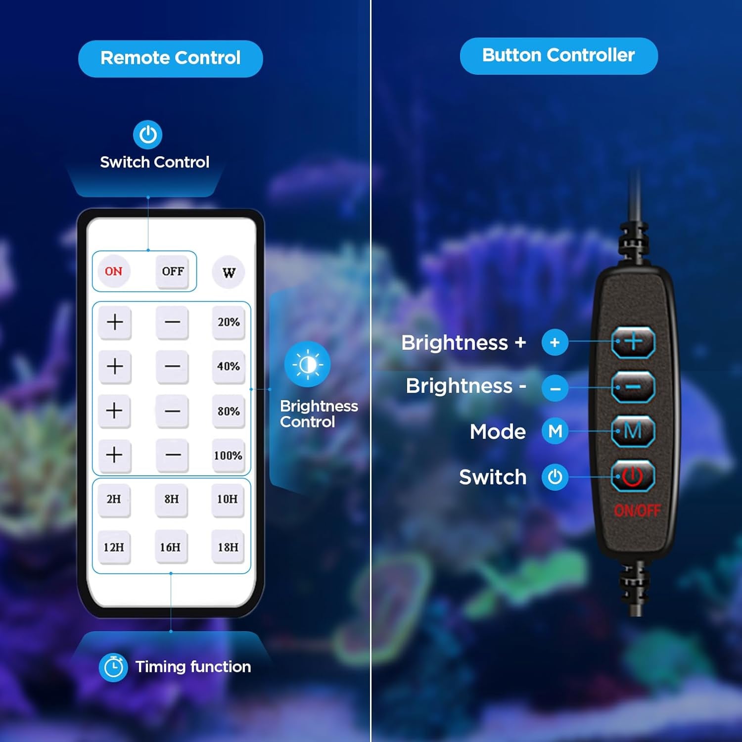 LED Aquarium Light, Nano Coral Reef Light Clip on Aquarium Light Full Spectrum Remote Control Fish Tank Lamp Dimmable for Saltwater Fish Tank (Saltwater)