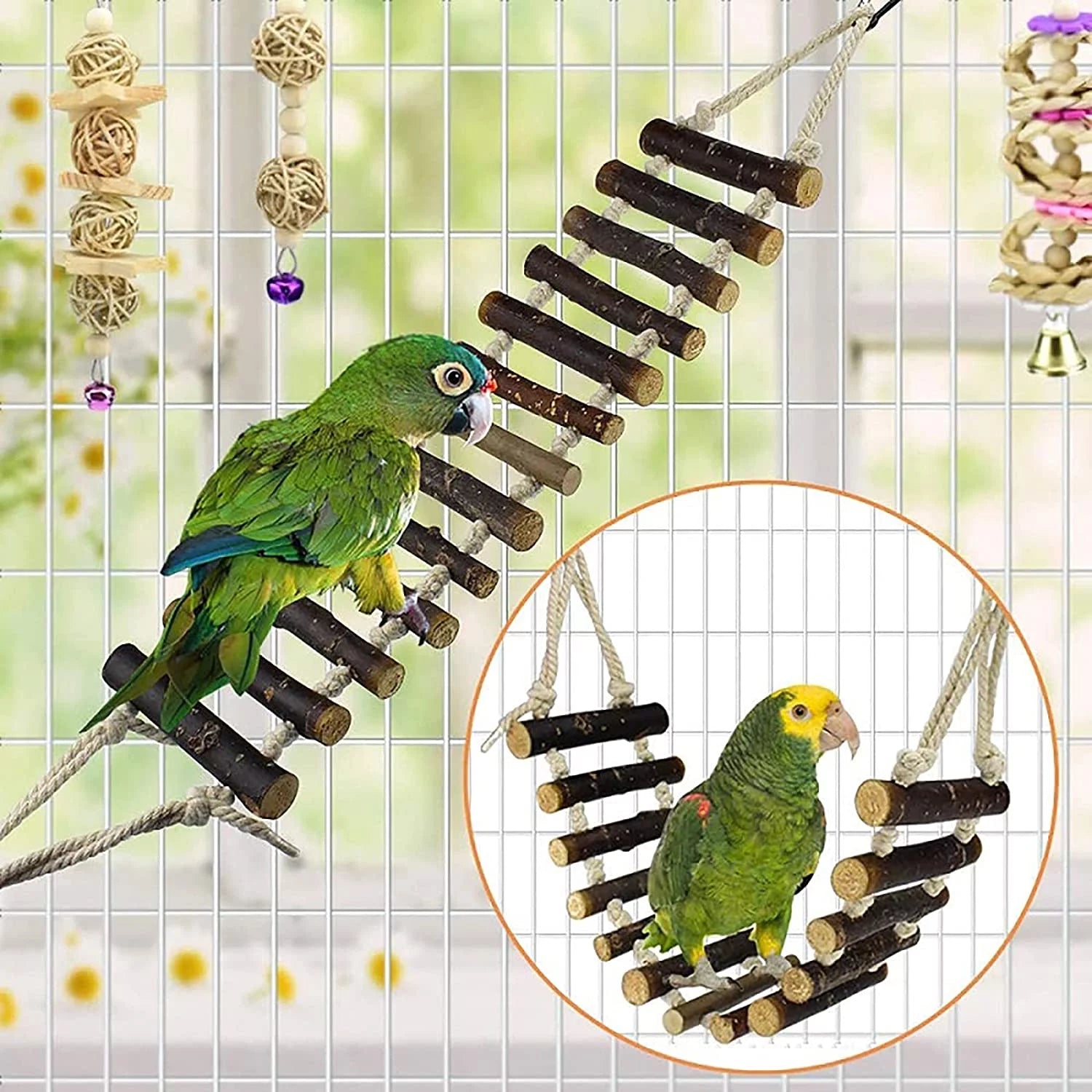 8 Pack Extra Large Bird Toys for Parakeet Toys for Bird Cage Accessories Parakeets Swing Chewing Toys,  Wooden Bird Toys for Cage Parrots Toys, Bird Training Toys, Parrot Hanging Swing