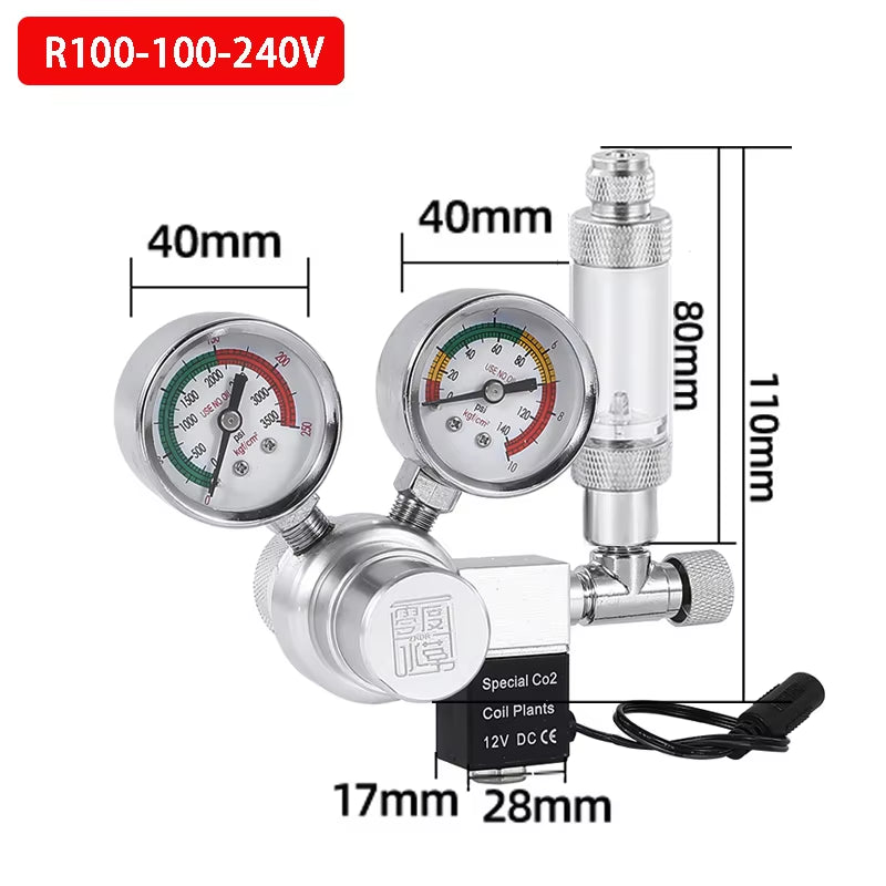 DIY Aquarium CO2 Regulator Solenoid Valve Kit Check Valve Fish Tank CO2 Control Pressure System Cylinder Pressure Reducing Valve